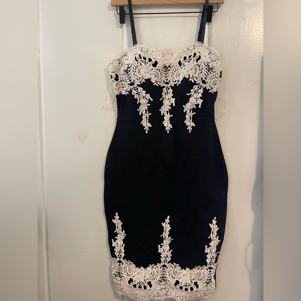 Fashion Nova Black and White Backless Embellished Cocktail Dress